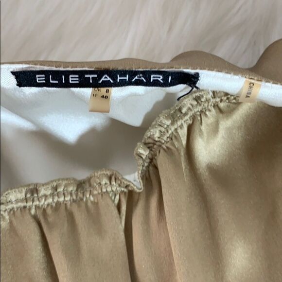 Elie Tahari Black/Beige Watercolor Silk Dress Sz 4 - Picture 3 of 5